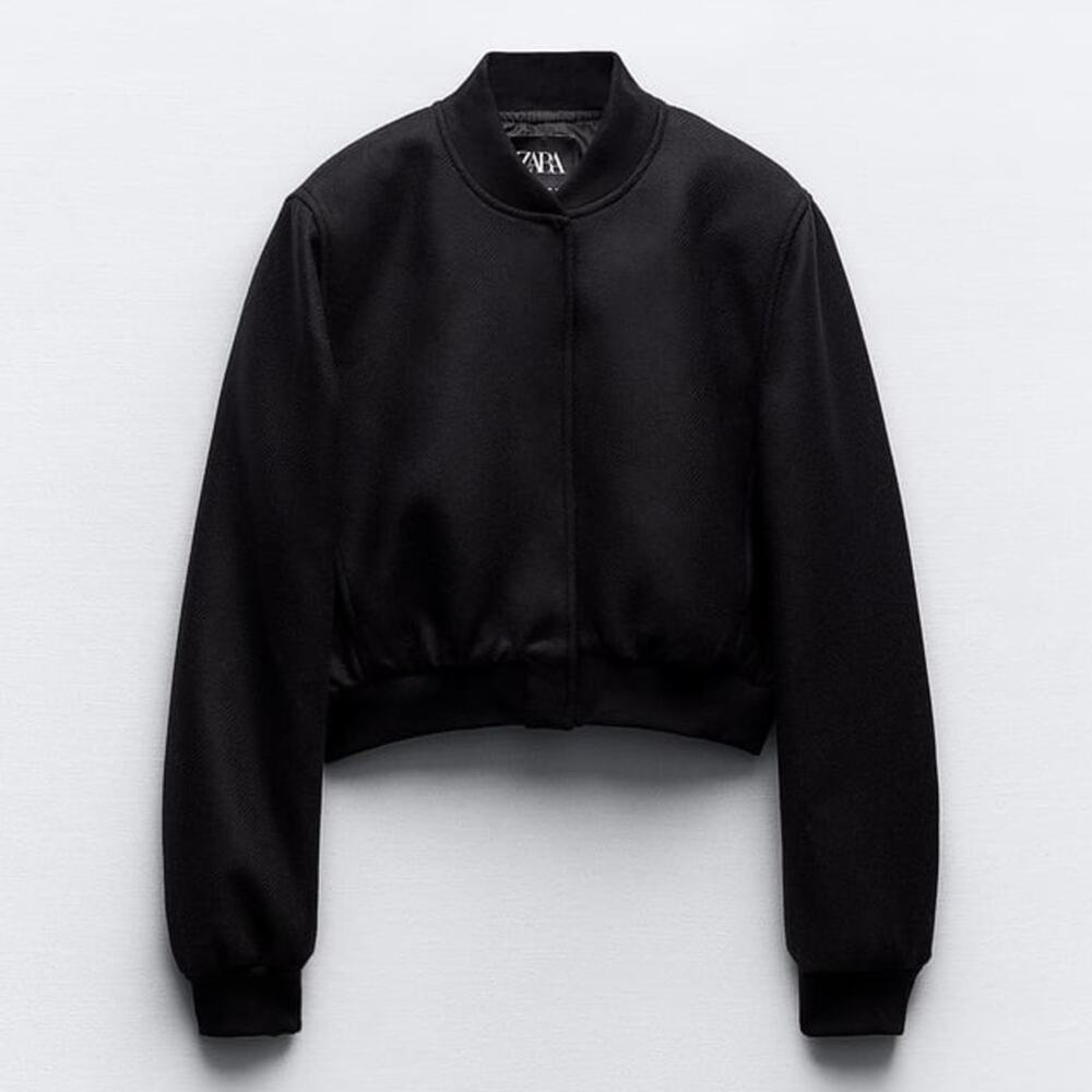 ZARA FELT TEXTURE CROP BOMBER WOOL BLEND